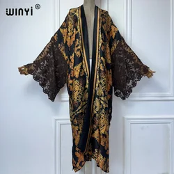 WINYI Kimono afrykańskie sukienki dla kobiet nadruk w stylu boho sweter z dzianiny rękawy bluzka damska abaja strój plażowy Cover up kaftan