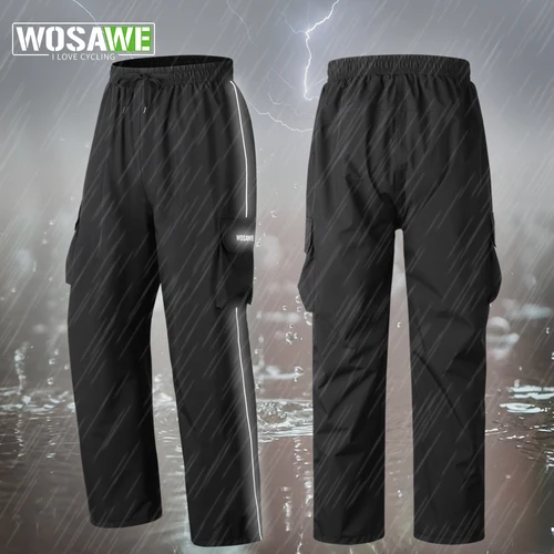 Imagen 1 del producto WOSAWE pantalones impermeables para exteriores, motocicleta, ciclismo, Camping, senderismo, pantalones de lluvia, reflectantes, portátiles, pantalones de lluvia para pesca, 2 bolsillos