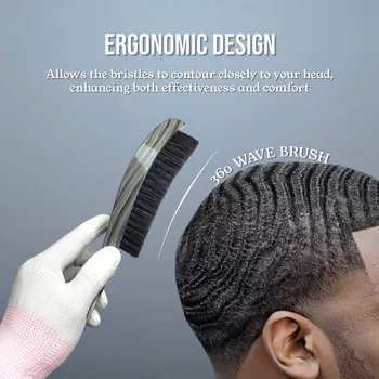 Gracemen 360°波浪形男士鬍鬚刷,灰色木柄,優質中等柔軟度,100%猪鬃毛造型刷 8 最佳銷售 波浪刷 - №8