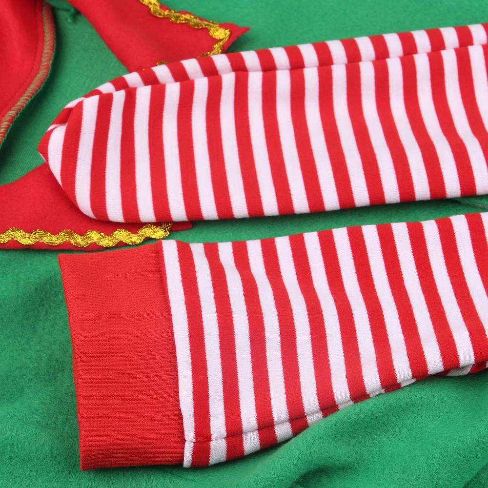 Girl Dress Christmas Elf Costume Santa Claus Helper Sidekick New Year Eve Party Cosplay Clothes Outfits with Hat Belt Stockings