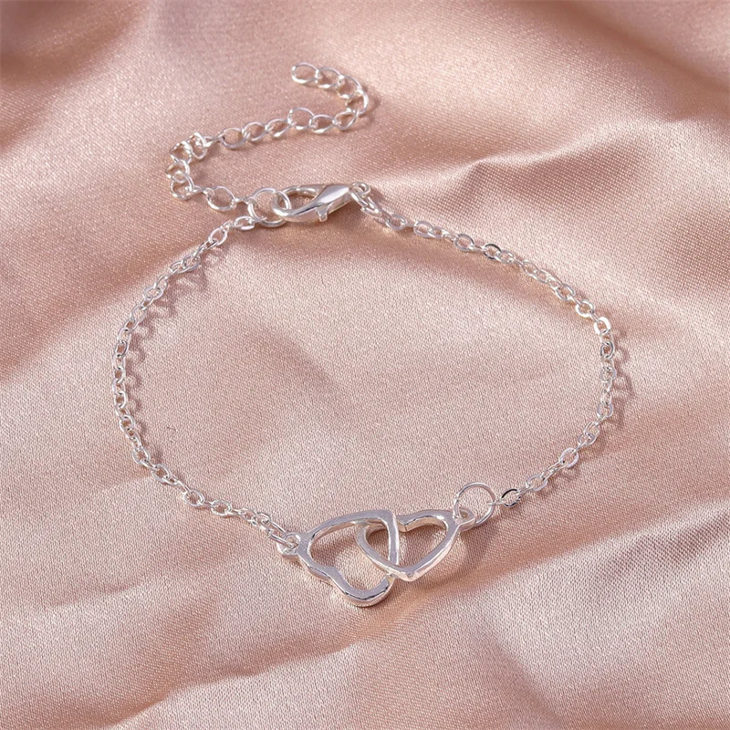 Aihua Silberfarbenes Kettenarmband mit Doppelherz-Anhänger für Damen, Trendiges Herz-Charm-Armband, Geburtstagsgeschenk für Frauen – Detail 3