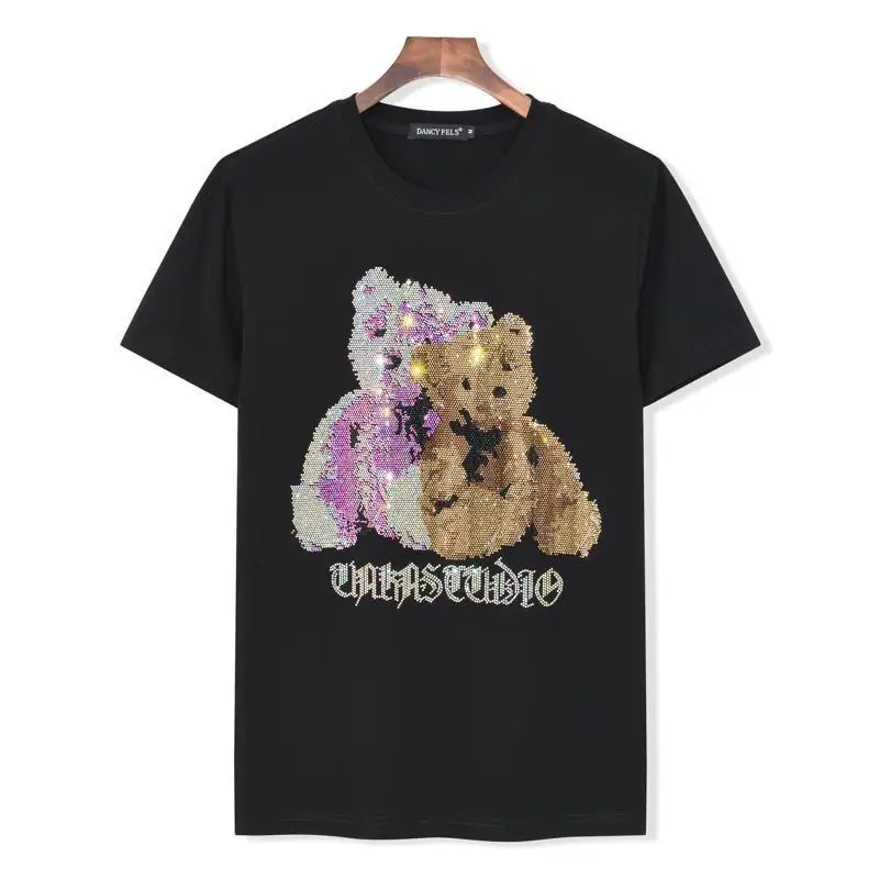 

Fashion T Shirts for Women Cartoon Cute Bears Diamonds Streetwear O Neck Cotton Short Sleeve Ladies Tshirts Calaveras Camiseta