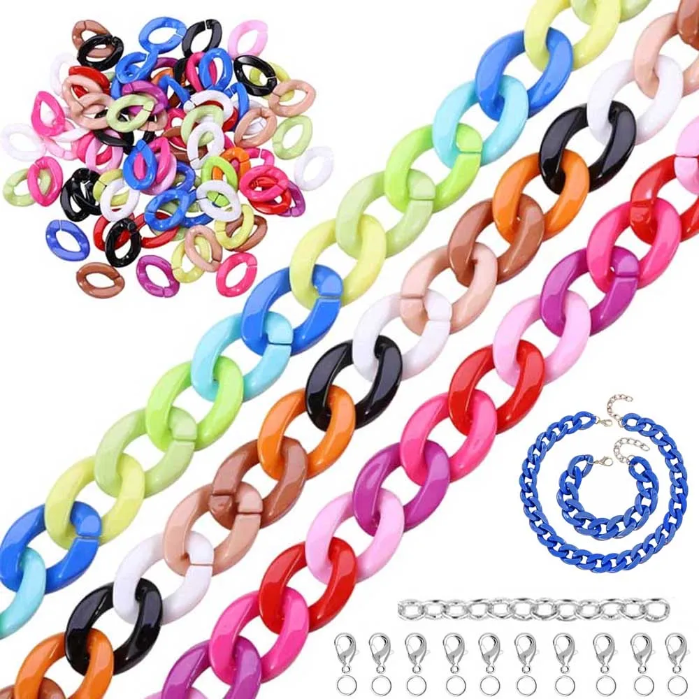 100set 17x23mm Macaron Color Twist Chain Beads Buckle For Diy Fashion Necklace Phone Bag Chain Jewelry Making Decorative Accesso