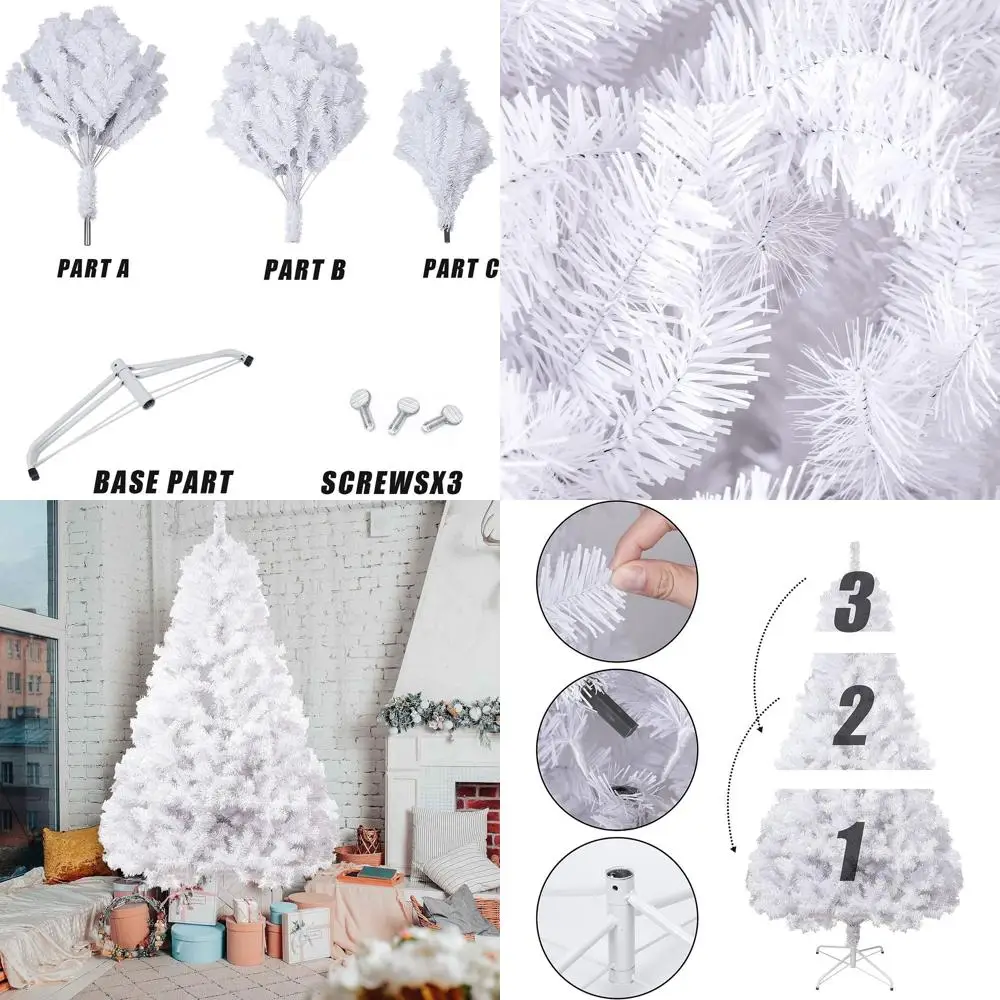 

7,5 футов, 1800-горная искусственная рождественская сосна с металлической подставкой для внутреннего и наружного праздничного декора, белая