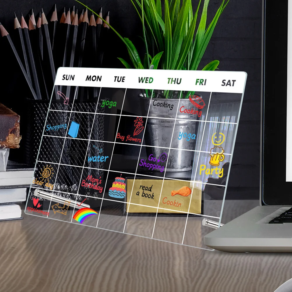 Abaodam مجموعة واحدة من لوحة الكتابة القابلة للمسح للمدرسة والمكتب والمنزل وتسجيل الرسائل المذكرة مع قلم عرض سطح المكتب من الأكريليك