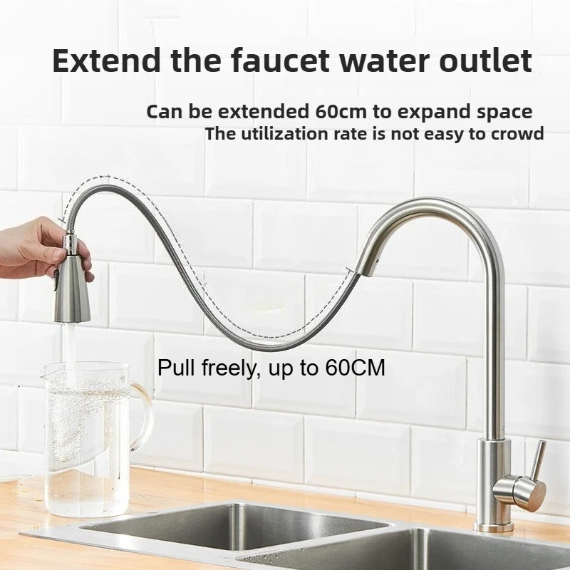 

Stainless Steel 360 Rotating Pull Out Sprayer Faucet for Kitchen Sink Bathroom Basin Tap Hot & Cold Water Easy DIY Installation