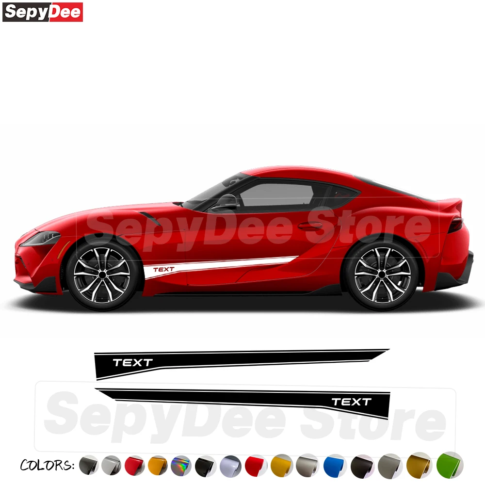 

2Pcs Text Customized Car Door Side Skirt Stickers for Toyota Supra Auto Body Decor DIY Stripe Graphic Decals Car Accessorieis