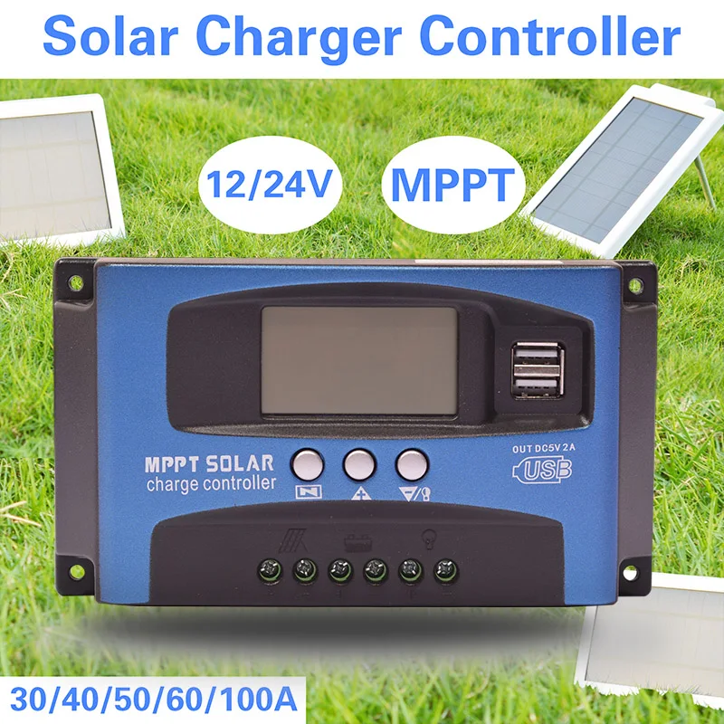 30/40/50/60/100A MPPT Solar Charge Controller LCD Display 12V/24V Dual USB Auto Solar Cell Panel Charger Regulator With Load