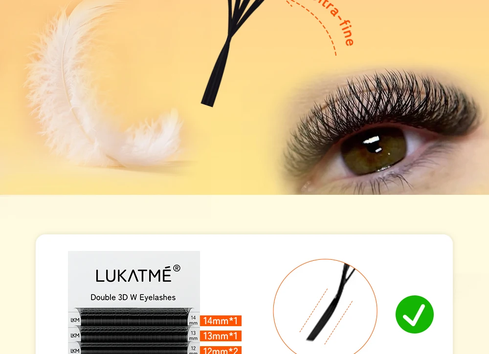 LUKATME Doppelte 4D Doppelte 3D Wimpernverlängerungen Vorgefertigte Volumenfächer 6D 8D Wimpern 7-14mm Mega-Volumen W-Form Faux-Nerz-Wimpern – Detail 6