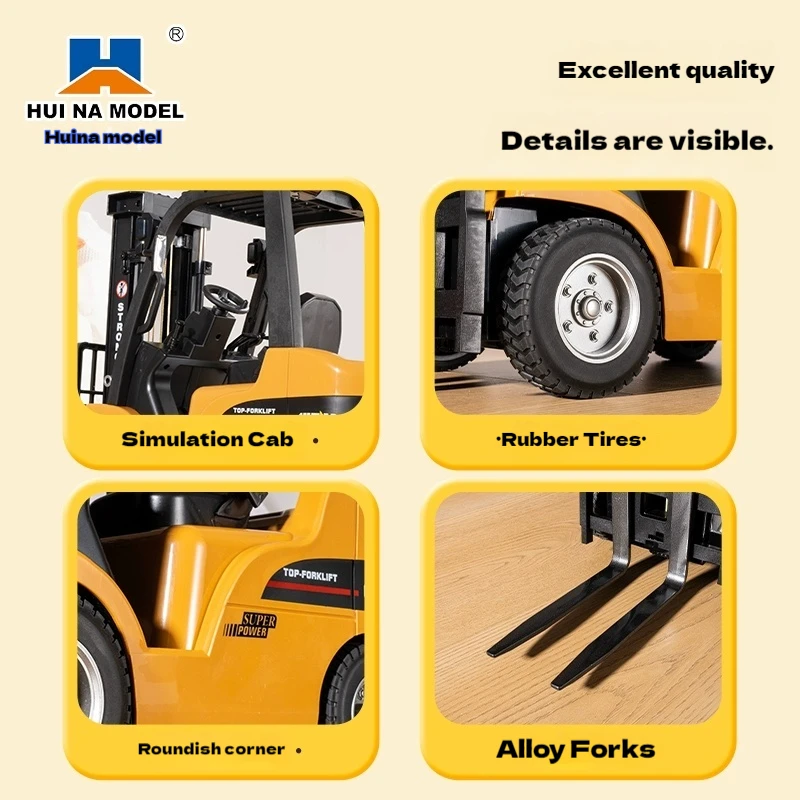 53CM Huina zdalnie sterowany wózek widłowy ze stopu, elektryczny model pojazdu inżynieryjnego z dużym płaskim podwoziem, zabawka dla chłopca, prezent urodzinowy z wyższej półki