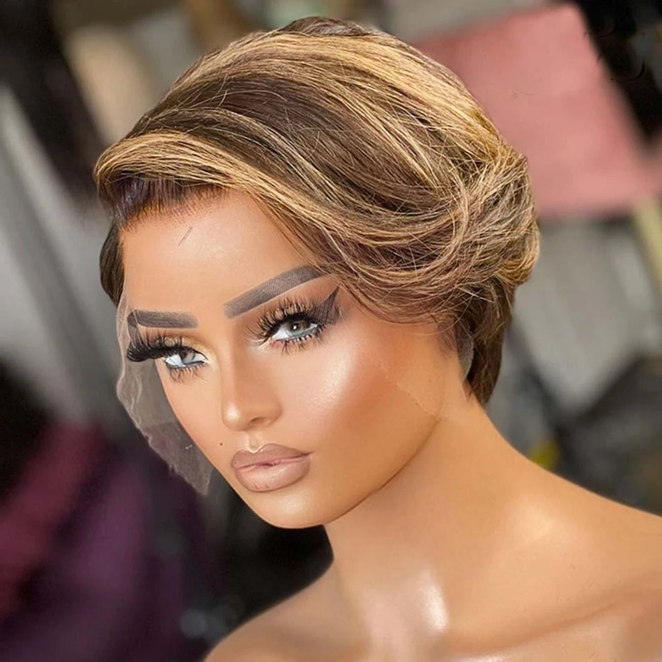 Human Hair Pixie Wig Short Pixie Cut Wig 1B/27  13*4*1 T lace human hair wig short wig 6inch pixie wig