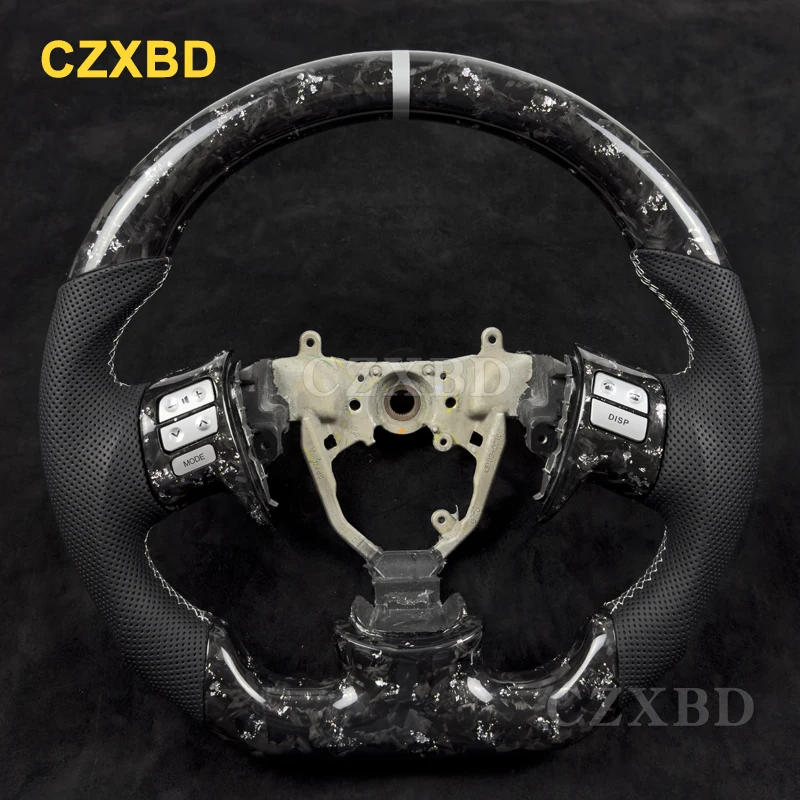 Fit For Toyota Corolla 2009 Gloss Silver Flake Forged Carbon Steering Wheel High Quality Leather Perforated Customized