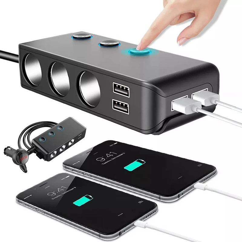 Quick Charge 3.0 And PD20W USB Splitter, 120W 12V/24V Car Power DC Outlet Splitter With 3 Socket 4 USB Charging Ports