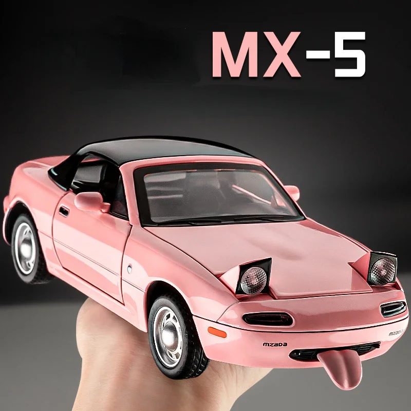 Mazda-Coche de aleación de MX-5 a escala 1:24 para niños, modelo de coche en Miniatura de Metal fundido a presión, colección de sonido y luz, vehículo de juguete, regalo C375