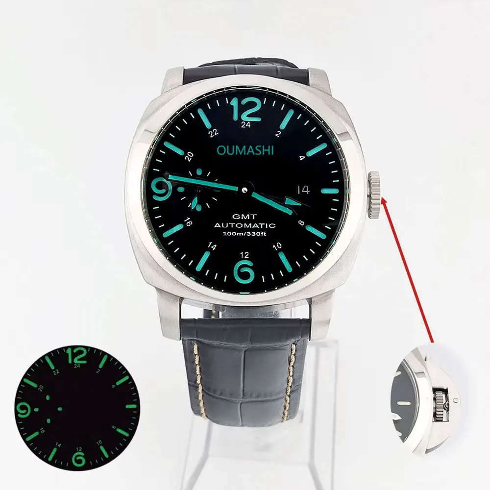 Orologio vintage da 45 mm ST2557 GMT con movimento meccanico automatico, orologio su misura con vetro minerale ad alta resistenza