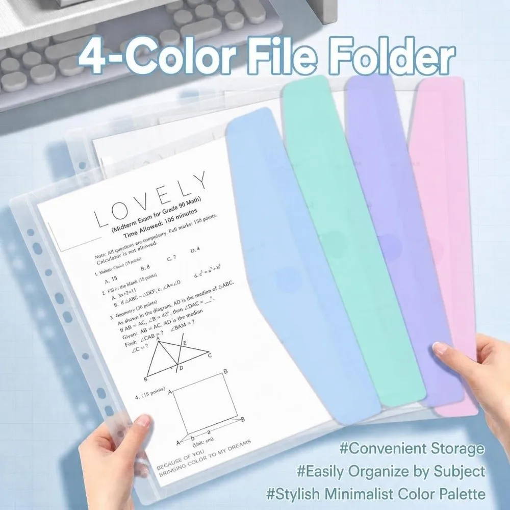 Polka Dot Print A4 Zipper Binder Removable 4 Hole Ring Binder Loose-Leaf File Binder Zipper File Pouch School Office Supplies