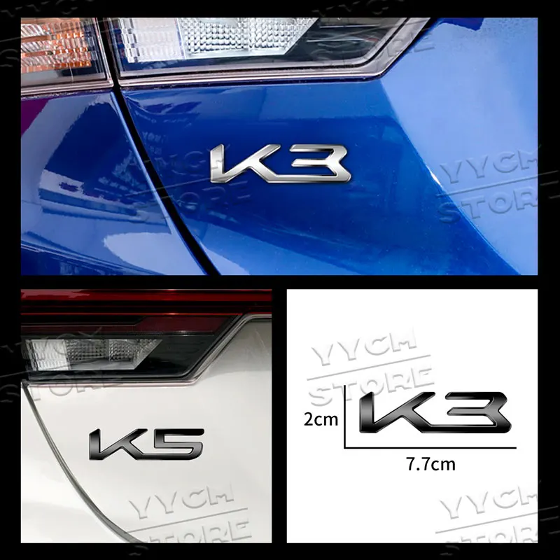 Creative 3D Metal K3 K5 K8 Emblem Sticker Car Side Rear Badge Nameplate Decal For Kia Optima Forte RIO 2 3 4 Sorento Stinger