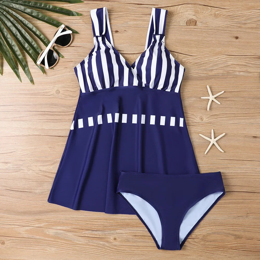 

Полосатые купальники из двух предметов, женские купальники с высокой талией, женские комплекты танкини, пляжная одежда, купальный костюм, платье, женский купальный костюм