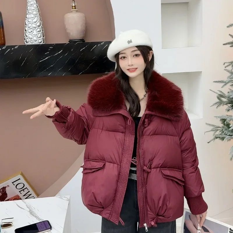 Short Down Winter Coat for Women, Fashionable and Stylish, Warm and Small, White Duck Down, Big Fur Collar Jacket