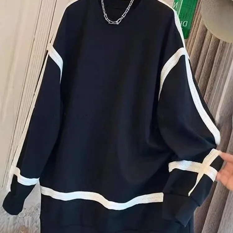 

Женская толстовка большого размера, свободная, с длинными рукавами, осенне-зимняя повседневная одежда, цветная, с длинным рукавом, для полных женщин