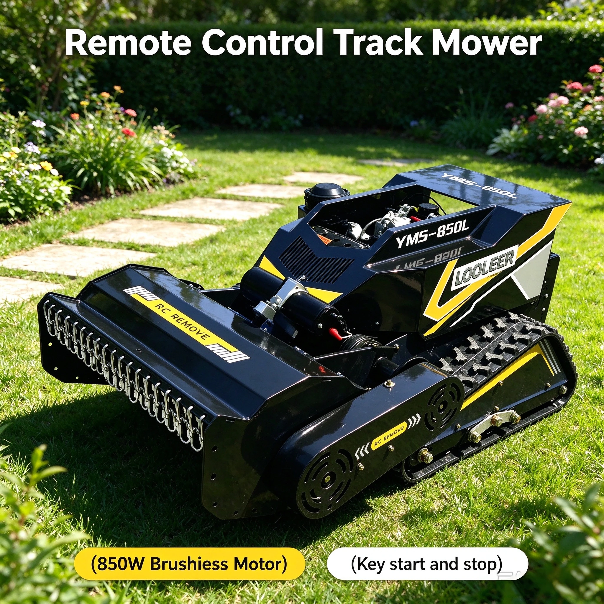 Customized Multi Terrain Battery Powered Tracked Remote Control Lawn Mower Electric Crawler RC Grass Cutter for Hill