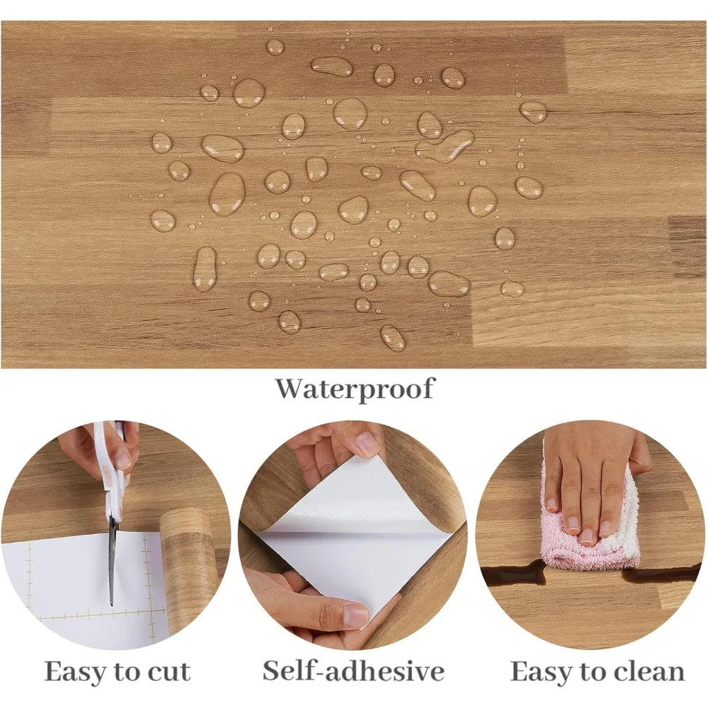 غطاء كونترتوب كبير من الفينيل والحبوب الخشبية المقاومة للماء، قابل للتقشير واللصق للخزائن، مقاس 32 × 354 بوصة، نمط كتلة الجزار