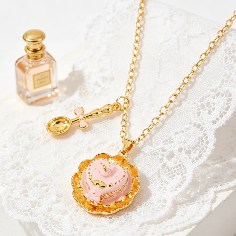 Fashion Cup Teaspoon Box Open Pendant Necklace Clavicle Chain Enamel Sweet Girl Birthday Gift Necklace Accessories MOM Necklace view 4