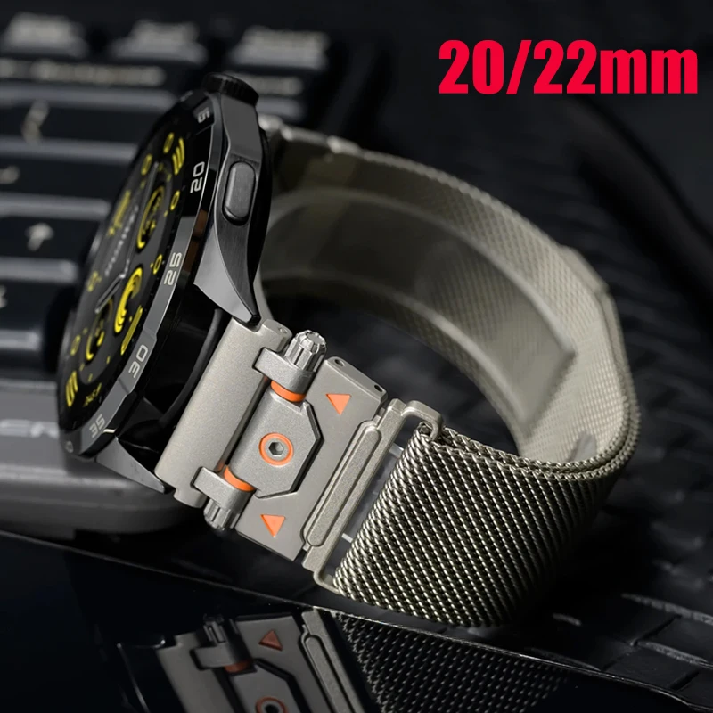 Pulseira Milanesa de 20mm 22mm para Huawei GT6 5 4 3/GT6Pro 5Pro 46MM 43MM, Pulseira de Metal para Huawei Watch Ultimate 2/GT2Pro/2e/GT Runner 2