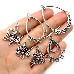 20pcs Antique Silver Plated Vintage Flower Drop Heart Retro Connector Charm Pendant DIY Necklace Jewelry Findings Accessories