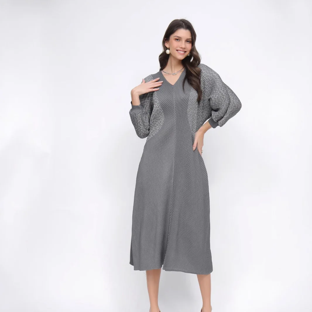 Miyake Senior Sense Stile Estero Girocollo Abito retrò Autunno delle Donne Nuovo 2024 Temperamento Pendolarismo Sottile Una Parola Abiti