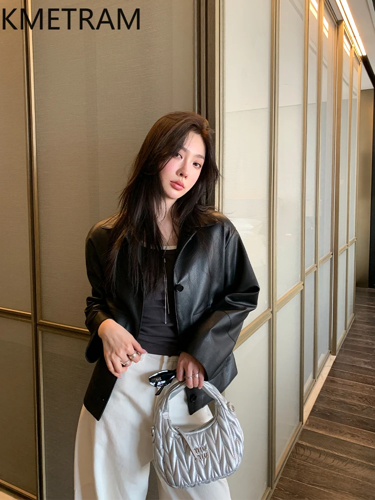 100% 진짜 양피 자켓 여성 캐주얼 블랙 정품 가죽 자켓 고품질 겉옷 가을 옷 2025 여성 дубленка