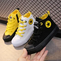 Kid Casual Canvas Board Shoes High-top Boys and Girls Flat Bottom Breathable Zipper Shoes Children Riding Sports Out Board Shoes