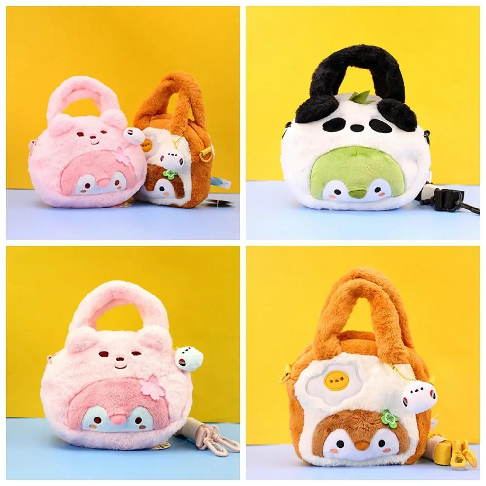 Bolsa de pinguim crossbody portátil para exterior, Bolsa boneca recheada, Bolsa de ombro animal de pelúcia dos desenhos animados