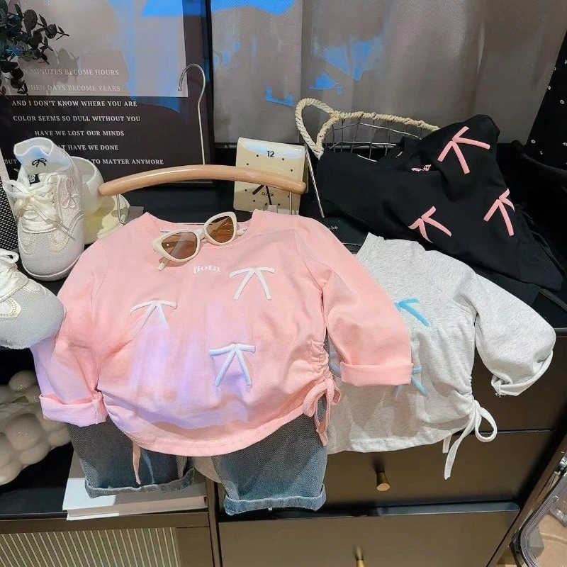 

Children Long Sleeve T-shirt Spring Autumn Girls Out Wear Baby Bow-knot Bottoming Tops Kids Clothes