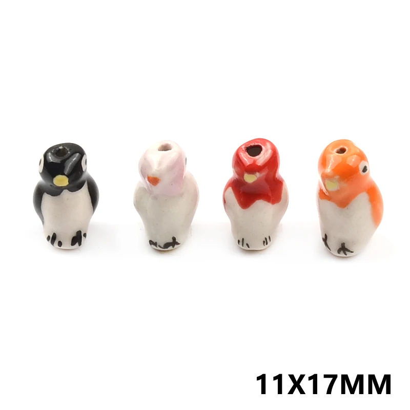 11x17mm Cute Cartoon Hand Drawn Multicolor Penguin Ceramic Beads DIY Handmade Spaccer Beads For Jewelry Making Accessories