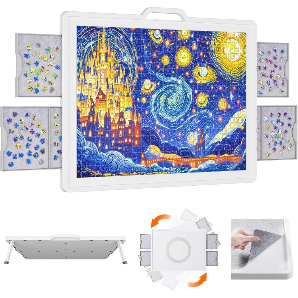 1500 Pieces 2-in-1 Rotating & Tilting Puzzle Board with Divided Drawers,Protective Cover, Portable Jigsaw Puzzle Table with