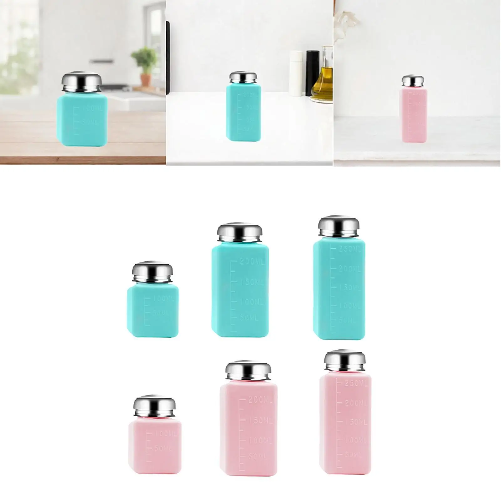 Pump Dispenser Bottle with Steel Top Cap for Makeup Remover Clean Tool Push Down Liquid Dispenser Hand Pumping Press Container