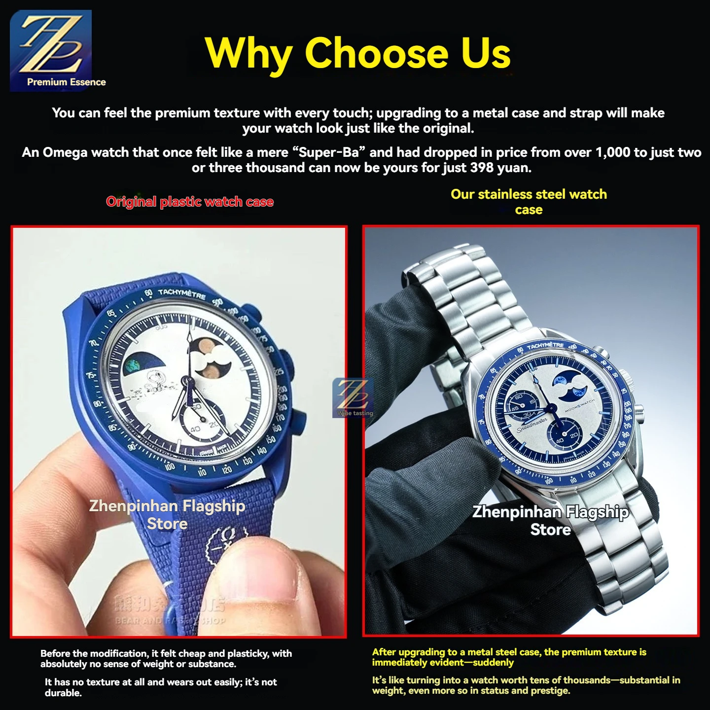 For Omega Swatch Co Branded Planetary Series Watch Upgrades Stainless Steel Case Metal Steel Case Stainless Steel Strap Set 42mm