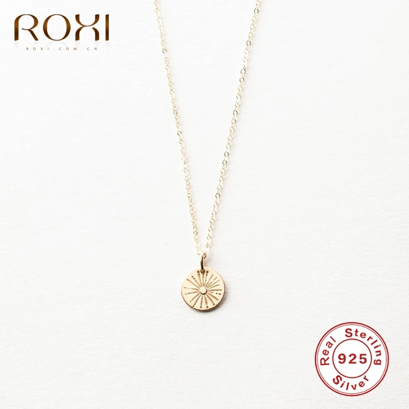 ROXI Ins Fireworks Pendant Necklaces for Women Men Jewelry 925 Sterling Silver Sun Gold Necklace Collares Chains Naszyjnik