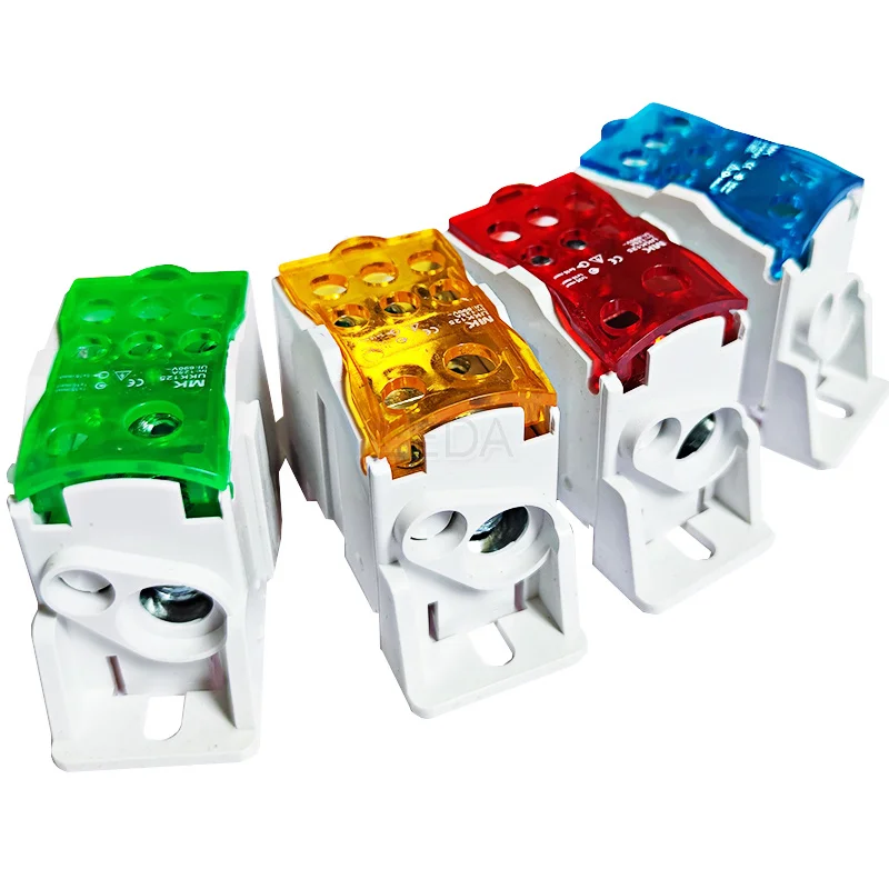 1Pcs Terminal Block UKK125A Din Rail 1 in Many Out Distribution Box Universal Electric Wire Connector Red Yellow Blue Green