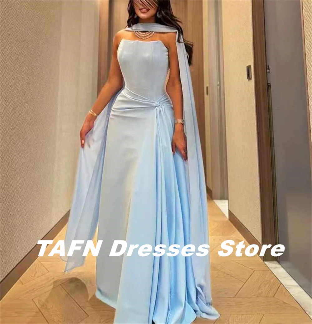 TAFN Formal Evening Dresses Strapless A-line Blue Elegant Floor-Length Prom Party Gown Custom Made vestidos de fiesta