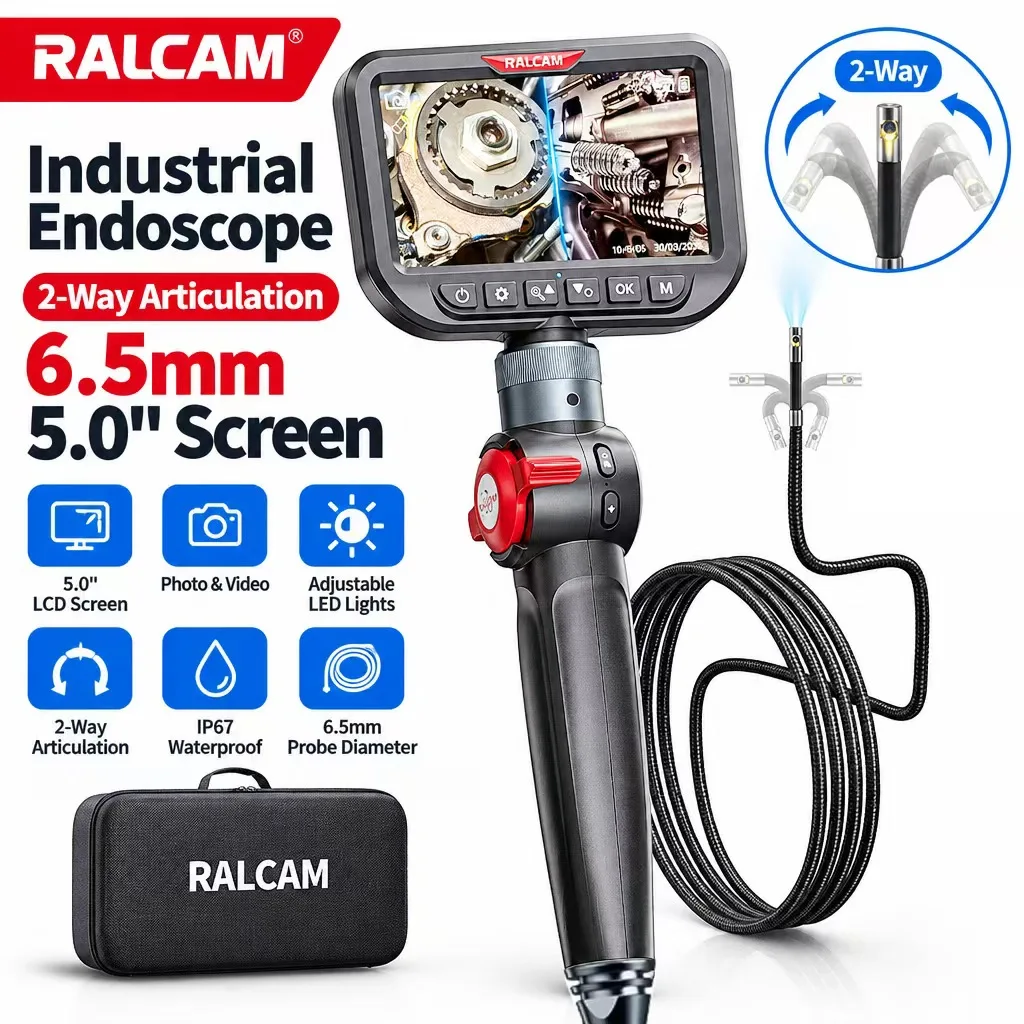 Endoscope inspection camera with lighting Endoscope that can swivel in two directions, swiveling flexible camera, for inspectio