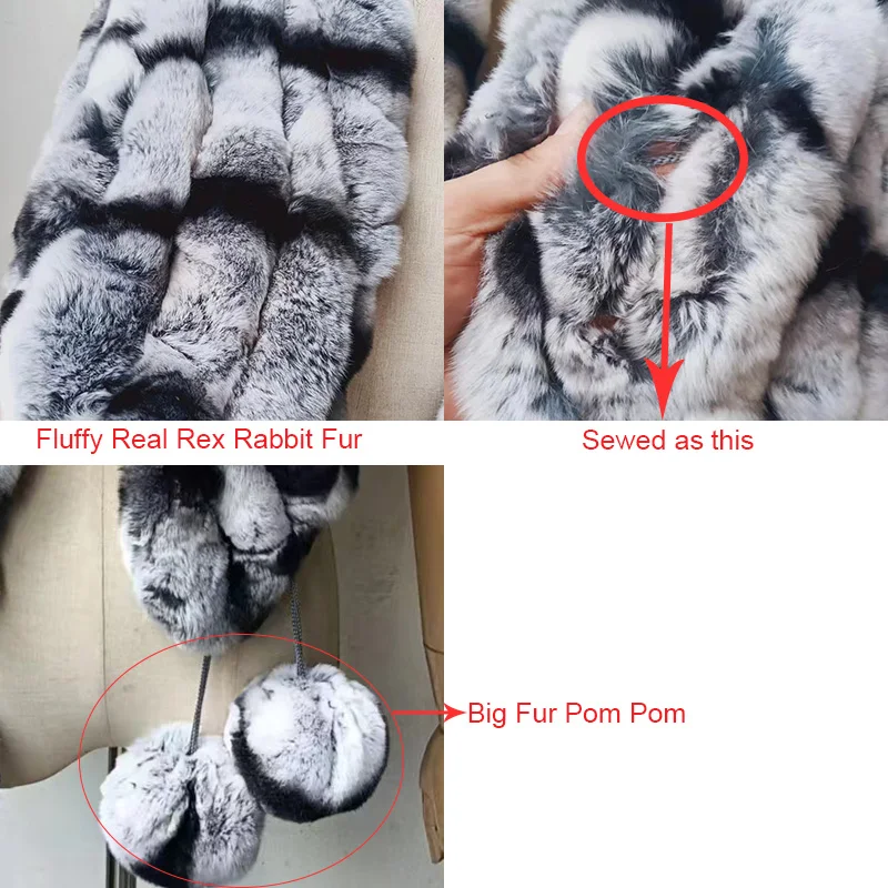 2023 Hot sale Winter Warm Women Real Rex Rabbit Fur Shawl Fashion Thick Female Genuine Fur Wrap With Fur Pom pom