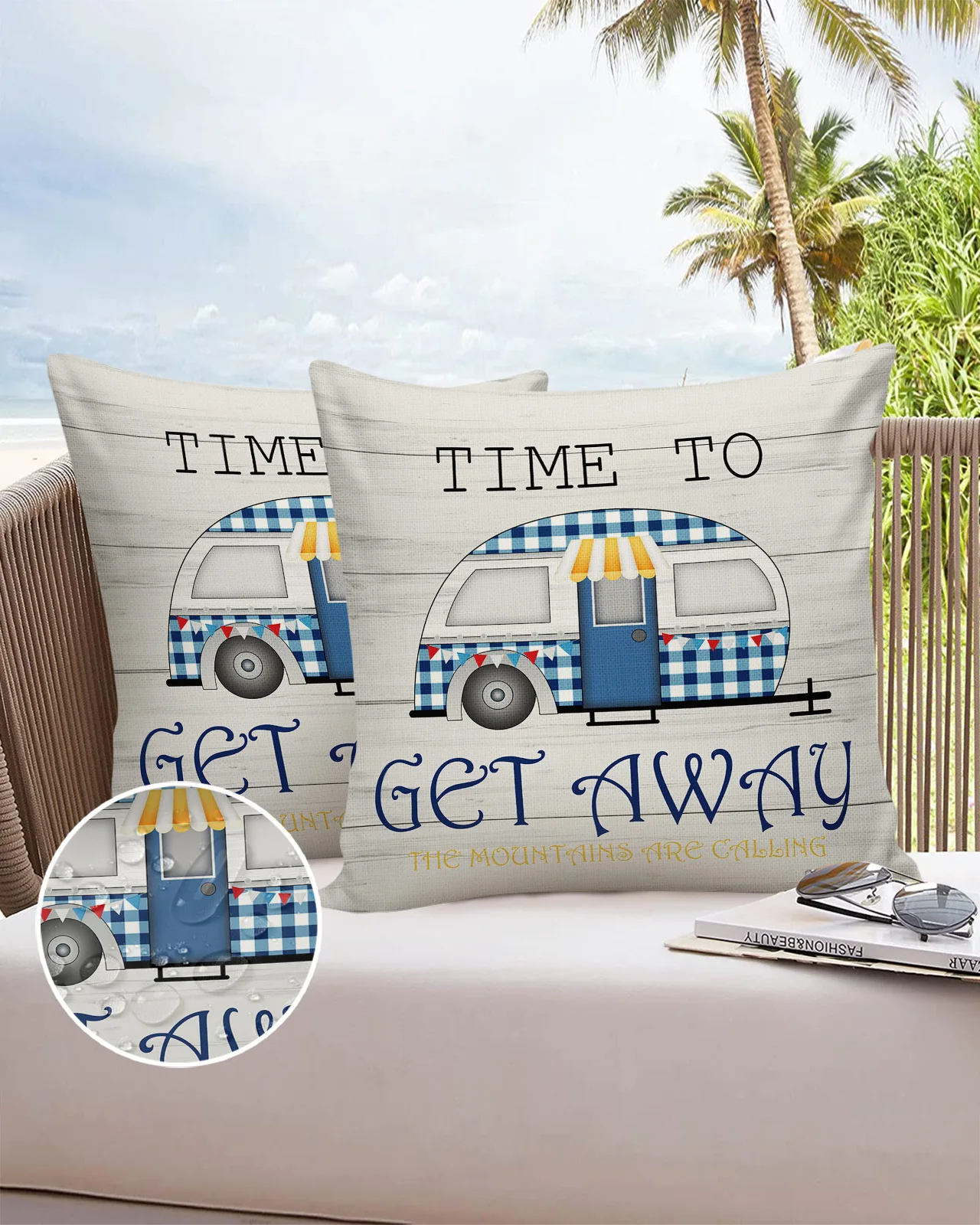 

Summer Camper Travel Wood Grain Waterproof Pillowcase Sofa Cushion Case Home Decor Bed Pillow Cover Car Cushion Cover