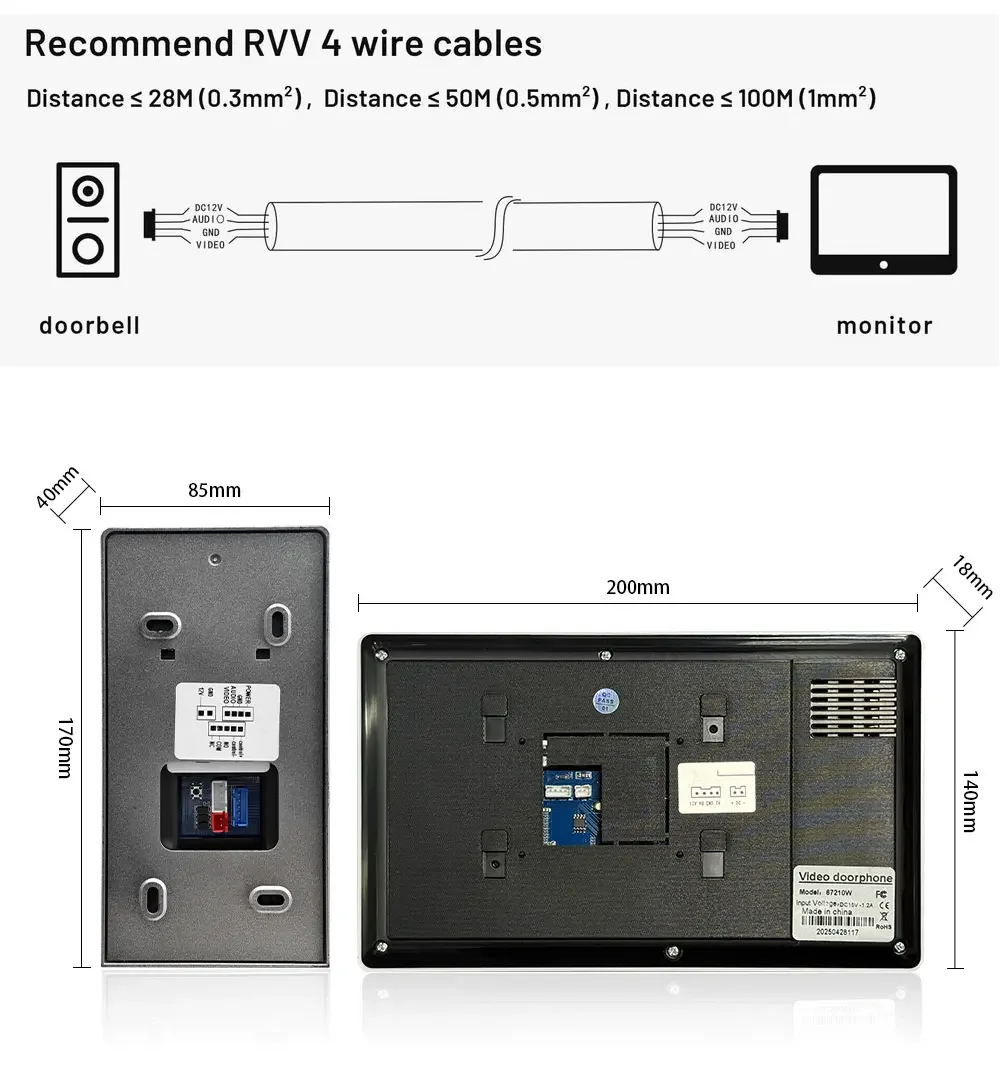 7-дюймовый металлический дверной звонок, видеодомофон для дома, поддержка RFID-карты, разблокировка видеодомофона Домофон Для Дома