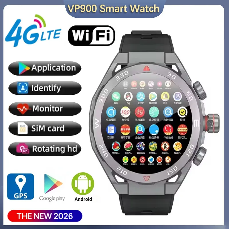 VP900 Smartwatch GPS Navigation AMOLED HD Screen Fitness 4G Sim Card Camera Video Call Waterproof Smart Watch 2026 New