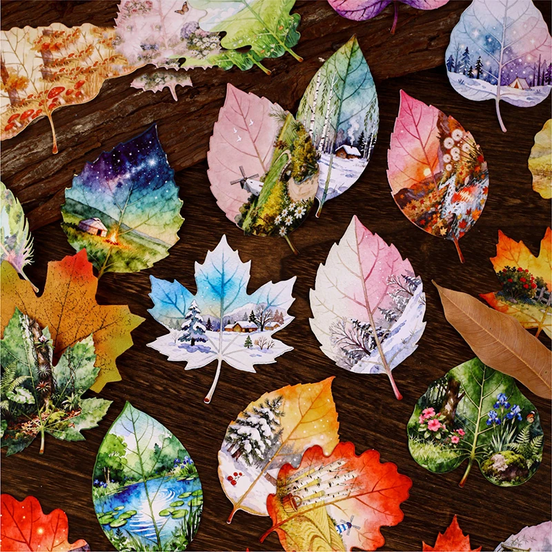

Leaf Viewing Series Vintage Maple Leaf Scene Landscape Sticker Creative DIY Journal Material Collage Scrapbook Stationery