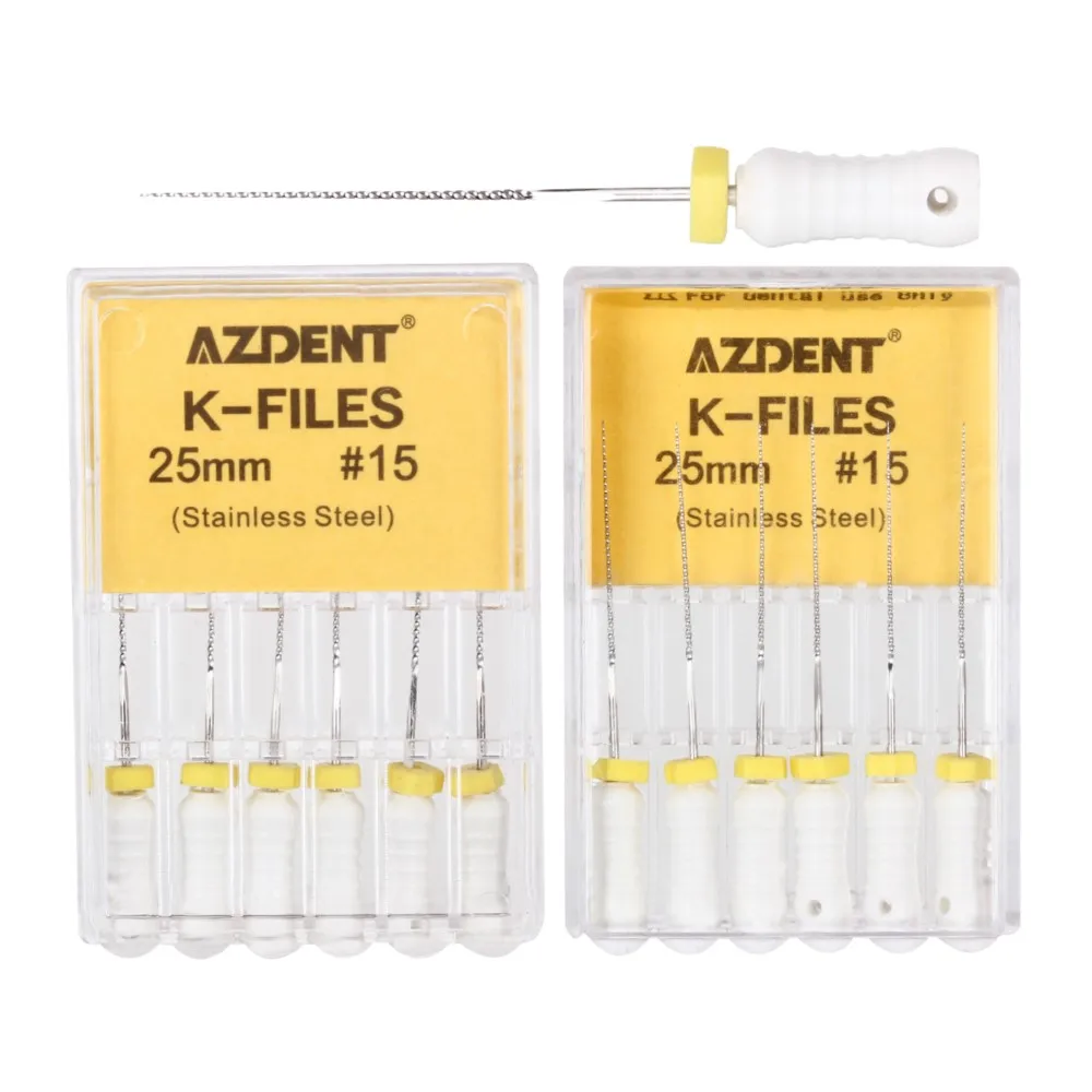 AZDENT-limas K de acero inoxidable para uso manual Dental, herramientas de dentista, instrumentos de laboratorio Dental, 21/25mm, 1 caja