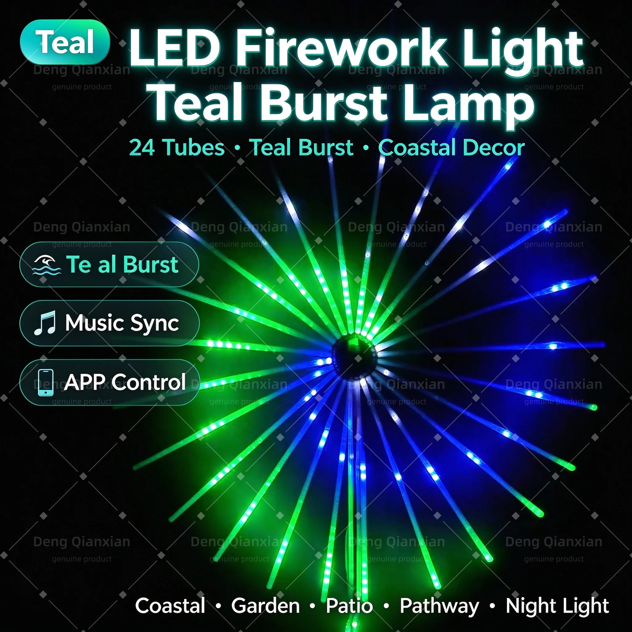 2026 LED Firework Light, DIY Custom Modes, Programmable RGB, Sound Sync Dancing, Waterproof, Dual Speakers, Garden