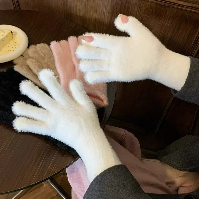 

Warm Long Cashmere Gloves Winter Women Girls Solid Color Elastic Knitted Mittens Soft Comfortable Plush Gloves Fashion Accessory